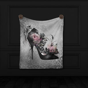 Gothic Fashion Stiletto Heel with Mauve Pink Roses Fleece Blanket