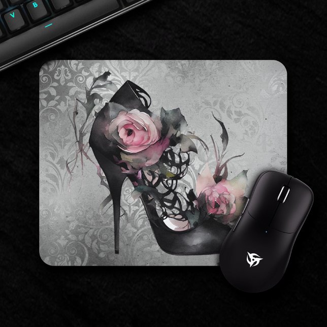 Gothic Fashion Stiletto Heel with Mauve Pink Roses Mouse Pad (Creator Uploaded)
