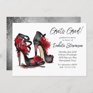 Gothic Fashion Stilettos With Red Roses Graduation Invitation