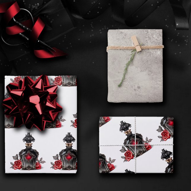Gothic Fashion Victorian Perfume Bottle with Roses Wrapping Paper Sheet (Creator Uploaded)