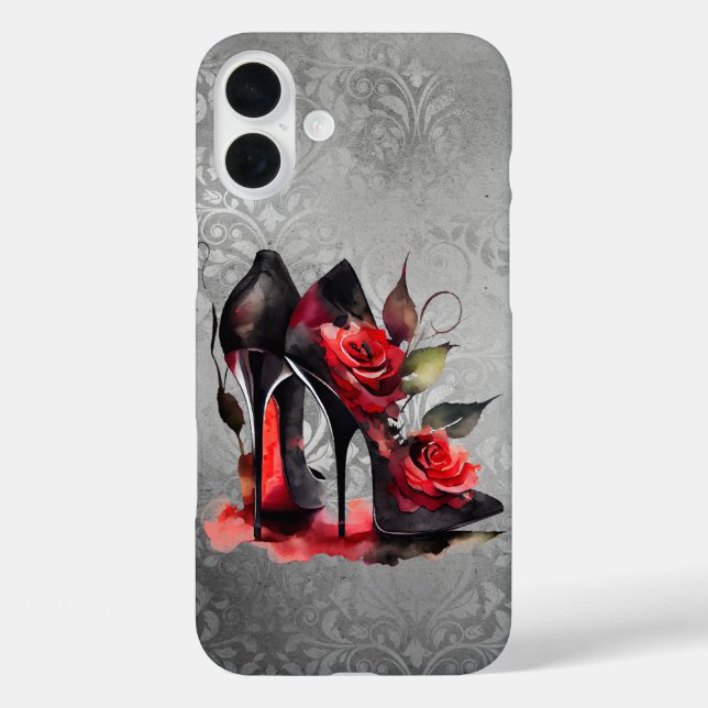Gothic Fashionista Red Bottom Stilettos with Roses Case-Mate iPhone Case (Back)