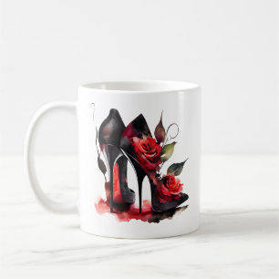 Gothic Fashionista Red Bottom Stilettos with Roses Coffee Mug