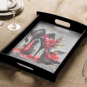 Gothic Fashionista Red Bottom Stilettos with Roses Tissue Paper