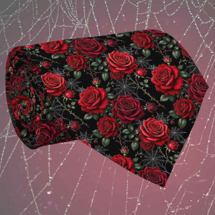 Gothic Faux Silk Roses & Spiderwebs Gentleman's Tie