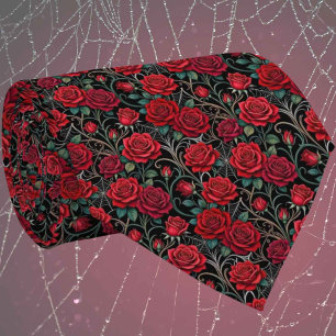 Gothic Faux Silk Roses & Spiderwebs Gentleman's Tie