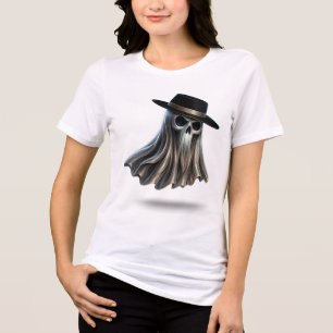 Gothic Fedora Ghost Tee – Haunted Skull Spirit
