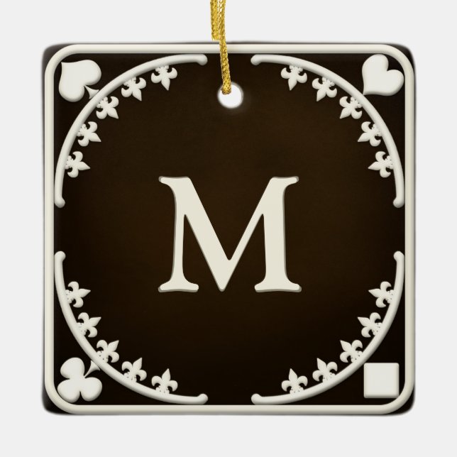 Gothic Filigree Monogrammed Personalised Gift Ceramic Ornament (Front)