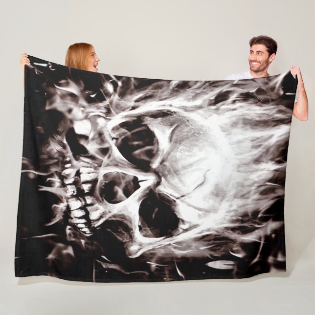Gothic Flame Skull Soul Keeper Airbrush Art Fleece Blanket (In Situ)