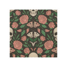 Gothic Floral and Skull Pattern with Moths