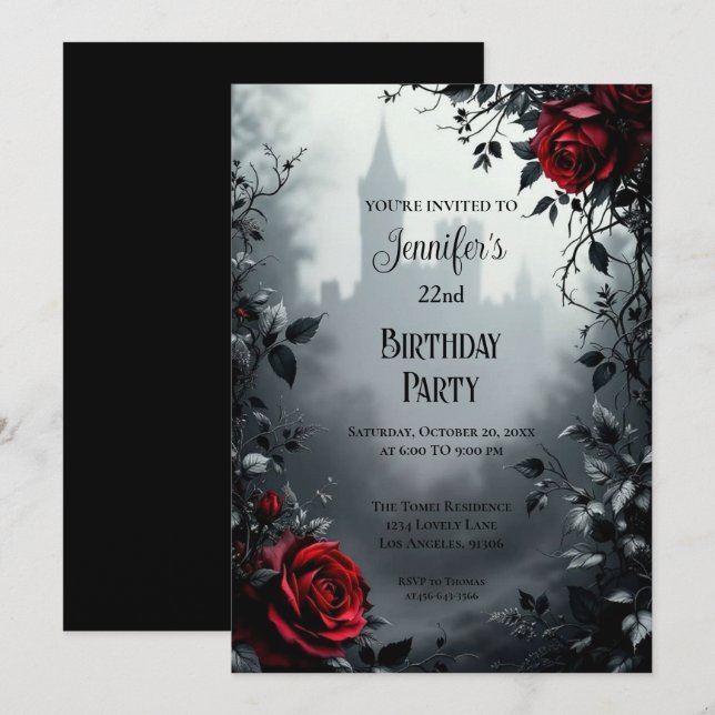 Gothic Floral Birthday Invitation (Front/Back)