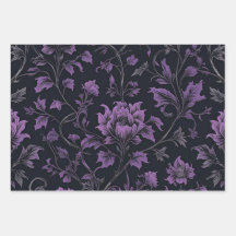 Gothic Floral Black Gift Wrapping Paper Sheets