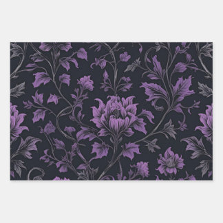 Gothic Floral Black Gift Wrapping Paper Sheets