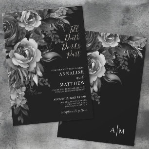 Gothic Floral Black Wedding Invitation