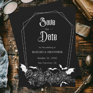 Gothic Floral Black Wedding Save the Date Invitation