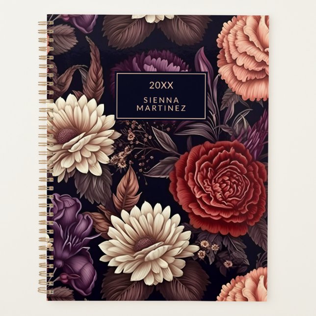 Gothic Floral Blush Red Black Flower Blossoms Planner (Front)