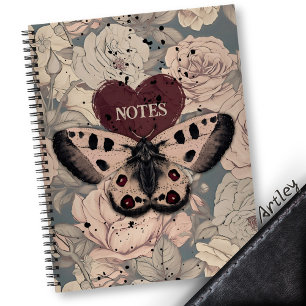 Gothic Floral Butterfly Roses Pink Moth Girly Goth Notebook
