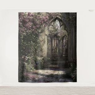 Gothic Floral Church Ruin Wedding Photo Backdrop Tapestry