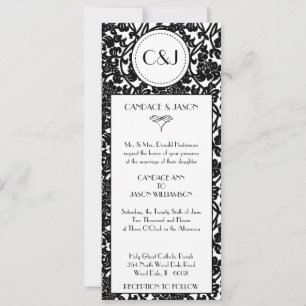 Gothic Floral Damask Monogram Wedding Invitation