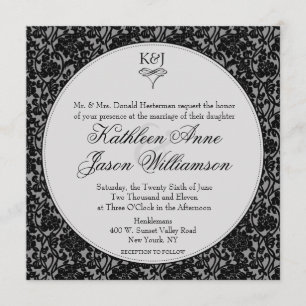 Gothic Floral Damask Monogram Wedding Invitation