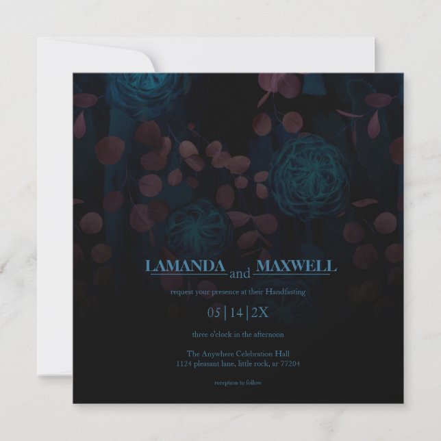 Gothic Floral Dark Blue Flowers Handfasting Invita Invitation (Front)