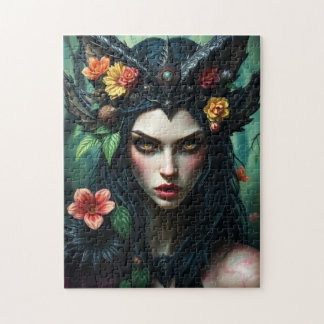 Gothic Floral Forest Queen - Dark Nature Goddess Jigsaw Puzzle