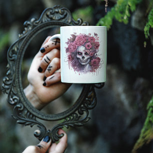 Gothic Floral Halloween Pink Skull Witch Girly Coffee Mug