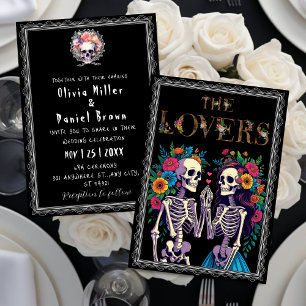 Gothic Floral halloween Skeleton Wedding Invitation