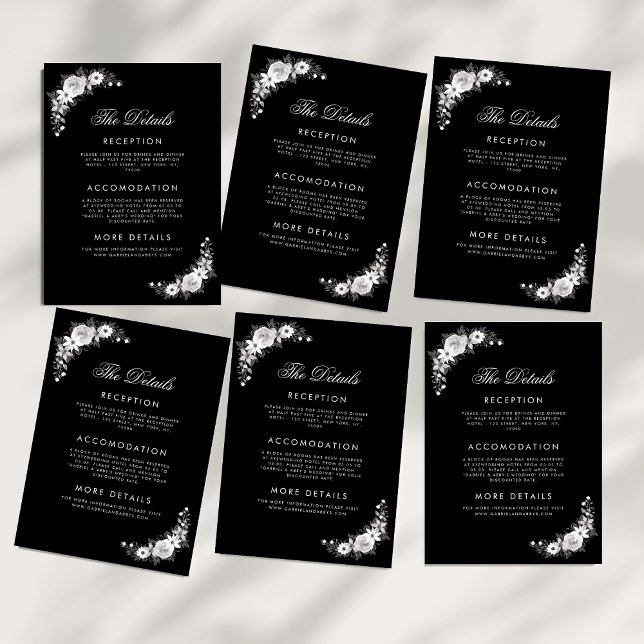 Gothic Floral Halloween Wedding Black The Details Enclosure Card (Creator Uploaded)