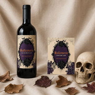Gothic Floral Halloween with Custom Name Wine Label