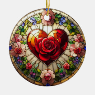 Gothic Floral Heart of Glass Ceramic Ornament