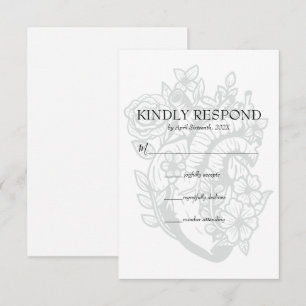 Gothic Floral Heart Spooky White Wedding RSVP Card