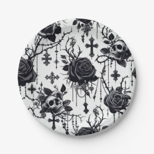 Gothic Floral Paper Plates - Halloween, Wedding