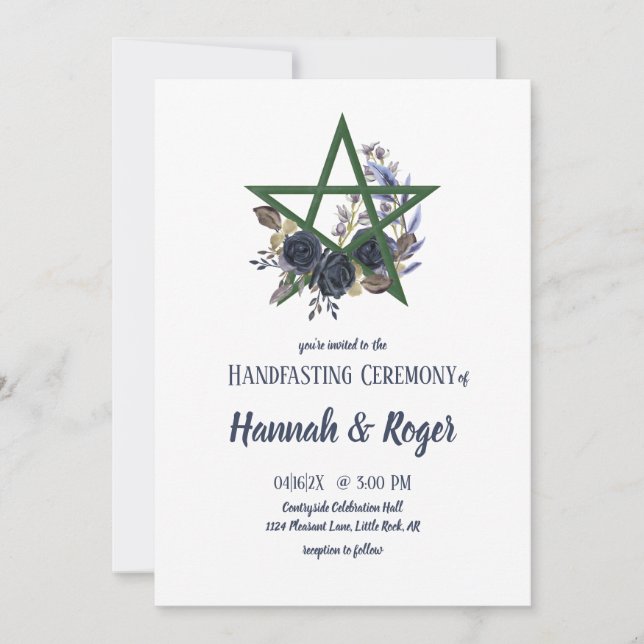 Gothic Floral Pentacle Pagan Handfasting Invitation (Front)