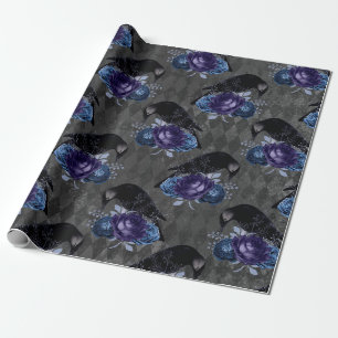 Gothic Floral Raven Halloween Pattern Wrapping Paper