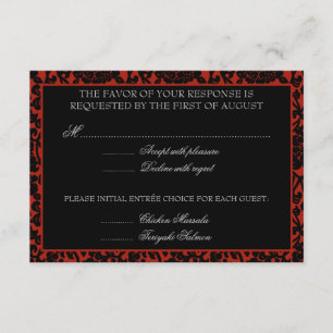 Gothic Floral Red & Black Damask RSVP Monogram Card