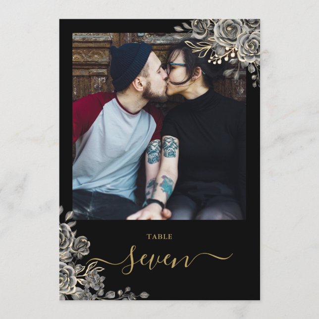 Gothic Floral Roses Photo Table Number (Front)