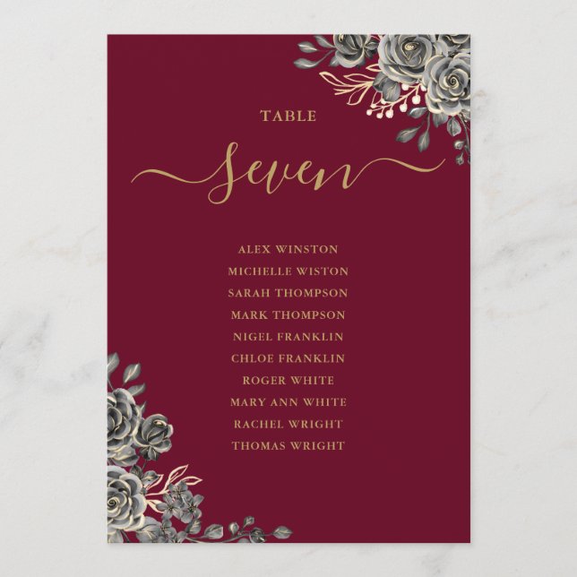 Gothic Floral Roses Seating Plan Table Number (Front)