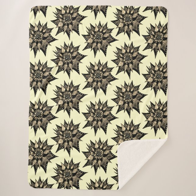 Gothic Floral Sepia Spiked Flower Pattern Sherpa Blanket (Front)