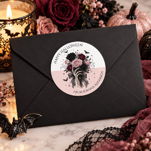 Gothic Floral Skeleton Hand Halloween Party Favour Classic Round Sticker