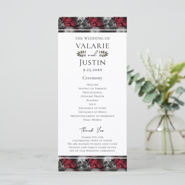 Gothic Floral Skeleton Wedding Program (Standing Front)
