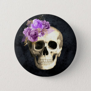 Gothic Floral Skull  6 Cm Round Badge