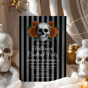 Gothic Floral Skull Adult Halloween Cocktail Party Invitation