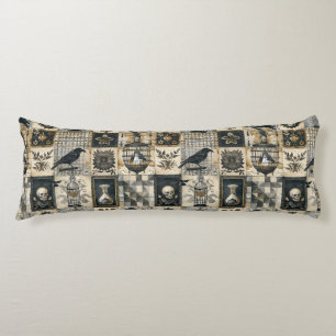 Gothic Floral Skull and Raven Pattern Body Cushion