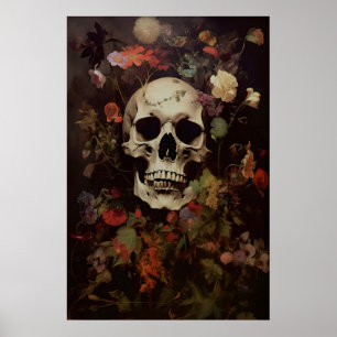 Gothic Floral Skull Art Print Victorian Dark