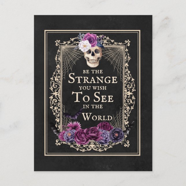 Gothic Floral Skull Bats Funny Quote Black Purple Postcard (Front)