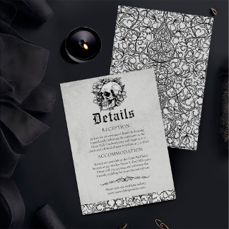 Gothic Floral Skull Black Wedding Details Enclosure Card