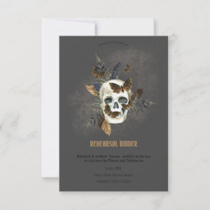 Gothic Floral Skull Butterflies Rehearsal Dinner   Invitation