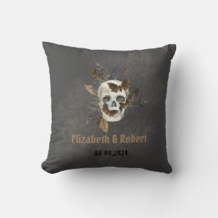 Gothic Floral Skull Butterflies Wedding Cushion