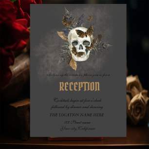 Gothic Floral Skull Butterflies Wedding Invitation