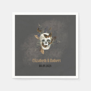 Gothic Floral Skull Butterflies Wedding  Napkin